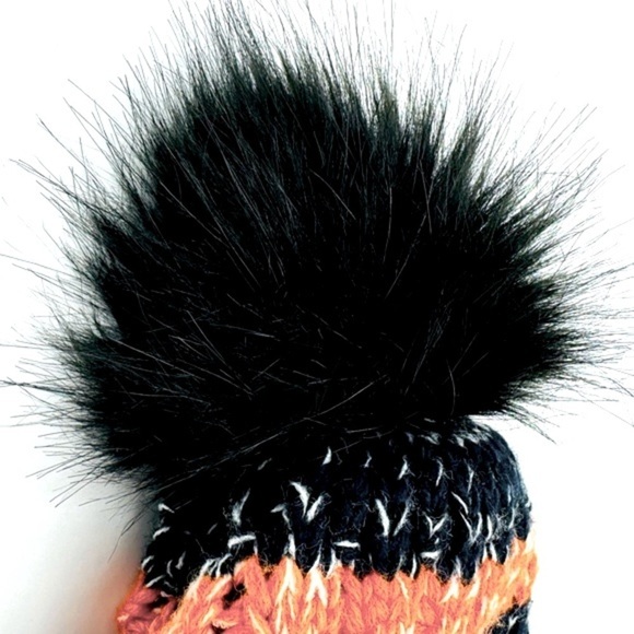 Cozy Zone Black Furball Beanie Pom Pom‎ Colorful Stripes, O/S - Picture 2 of 6